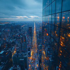 Fototapeta premium A breathtaking view of a city from a tall skyscraper, with the hustle and bustle of the streets below
