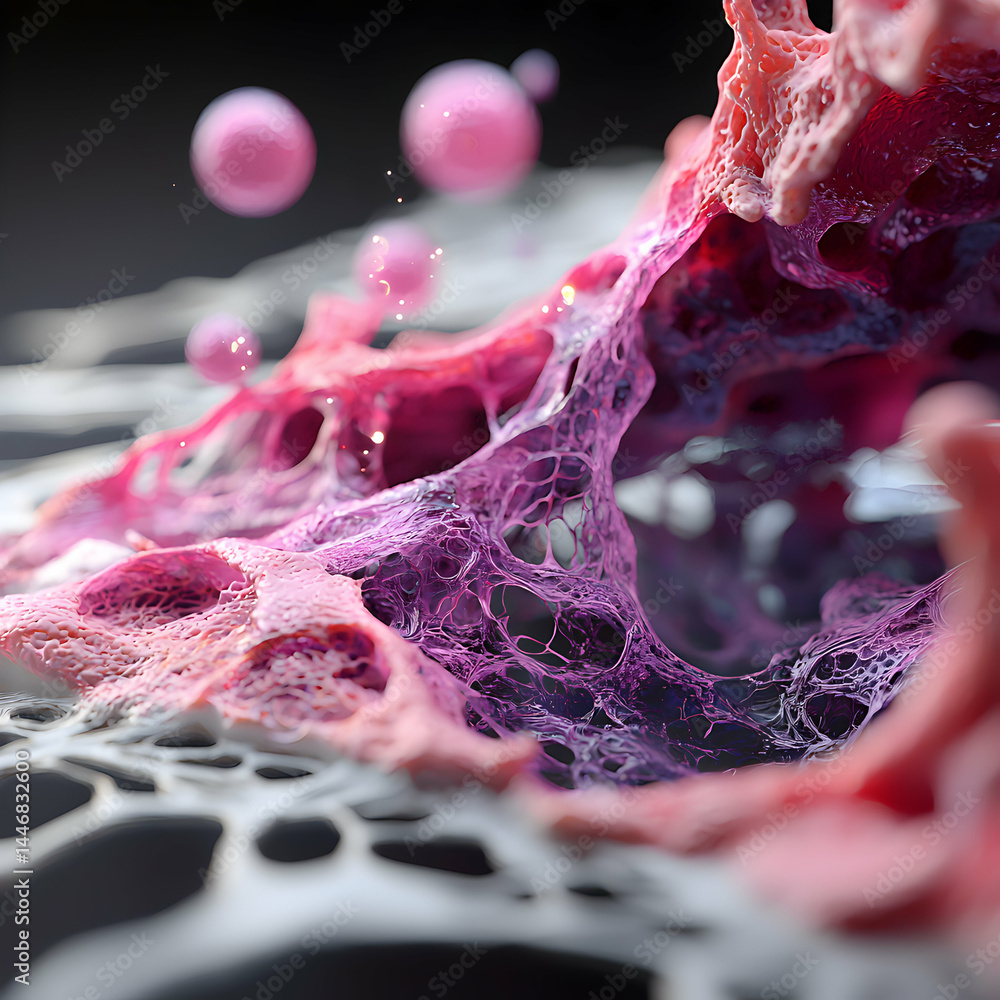 Poster an abstract biological or microscopic image. potentially depicting cellular structures. suitable for