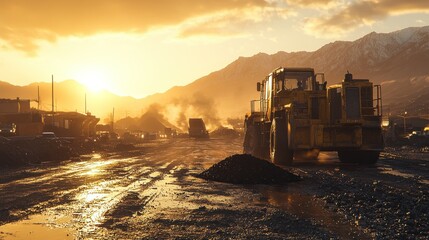 Mining operation at sunset