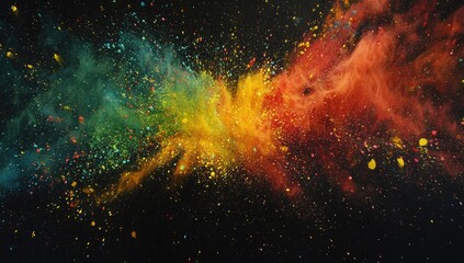 Vibrant multicolored powder explosion against black background