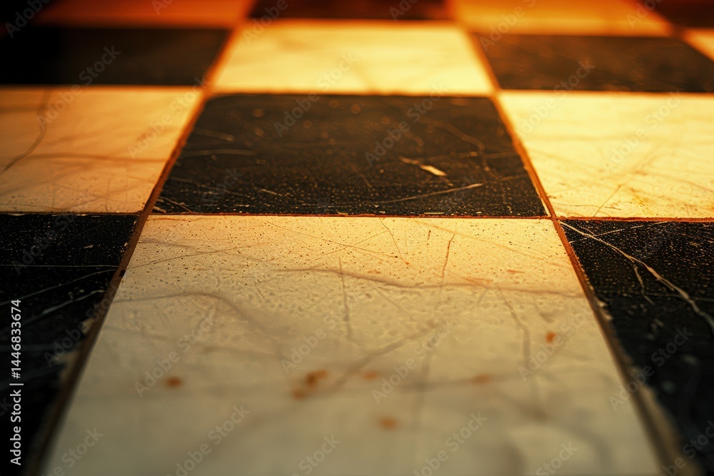 Poster checkerboard pattern with warm lighting and textured surface.