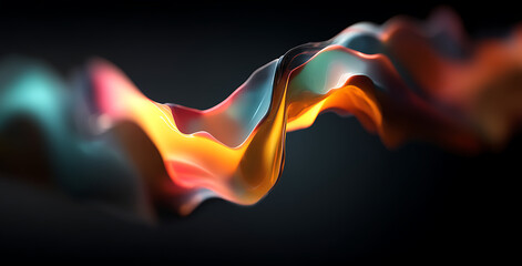 Abstract, fluid, and colorful shapes in the dark, a 3D rendering illustration on a black background with space for text or design. A modern art poster.Generative AI