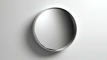 Circular wall mirror with a metallic frame.  A modern, minimalist design