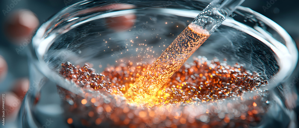 Poster artistic image of a liquid substance being poured into a glass container with a captivating glowing 