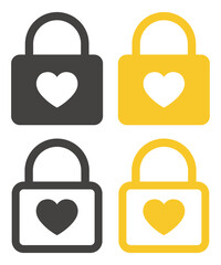 Padlock icon with heart shape isolated on white background.