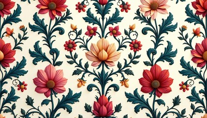 Obraz premium Intricate floral damask pattern, elegant swirls & vines , summer, flower, nature