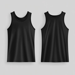 Blank black tank top template. Front and back views. Vector illustration.