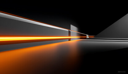 Abstract Minimalist Composition: Dark Background with Right-Side Orange Glow, Long Horizontal Strip, Tilted Edge Depth, High-Contrast Black-White Tones &ndash; Unreal Engine Rendered.Generative AI