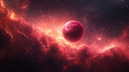 Obraz premium Red Planet in a Glowing Nebula Space Scene