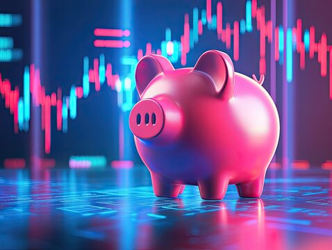 Piggy bank on a glowing digital stock chart