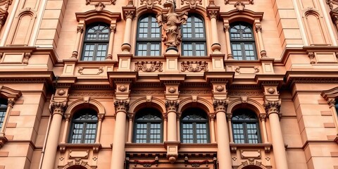 Fototapeta premium Intricate symmetrical detail of Renaissance-inspired building facade, showcasing classical revival elements, ornate, detail