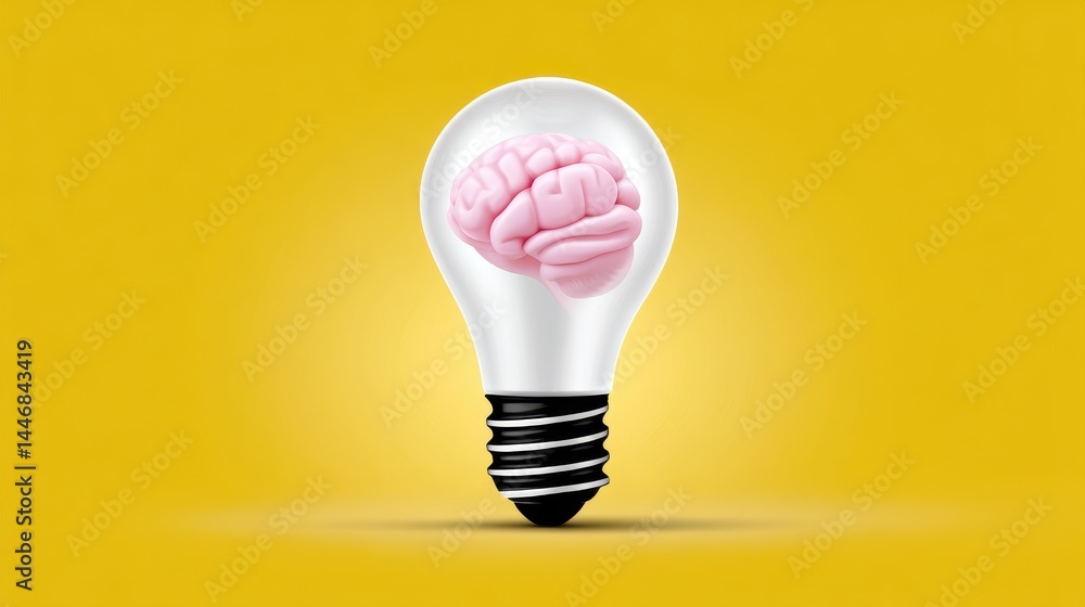 Poster a human brain encased within a retro style light bulb symbolizing the power of the mind to generate 