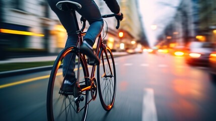Naklejka premium Fast Cyclist In Urban Setting