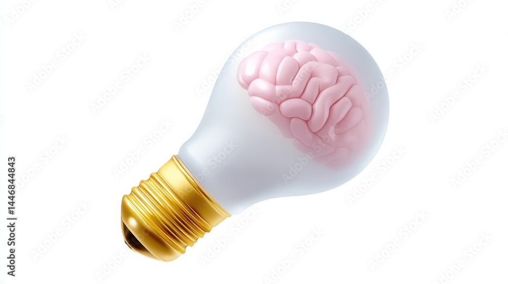 Aufkleber a retro style lightbulb with a pink brain inside representing the power of the mind innovation and t