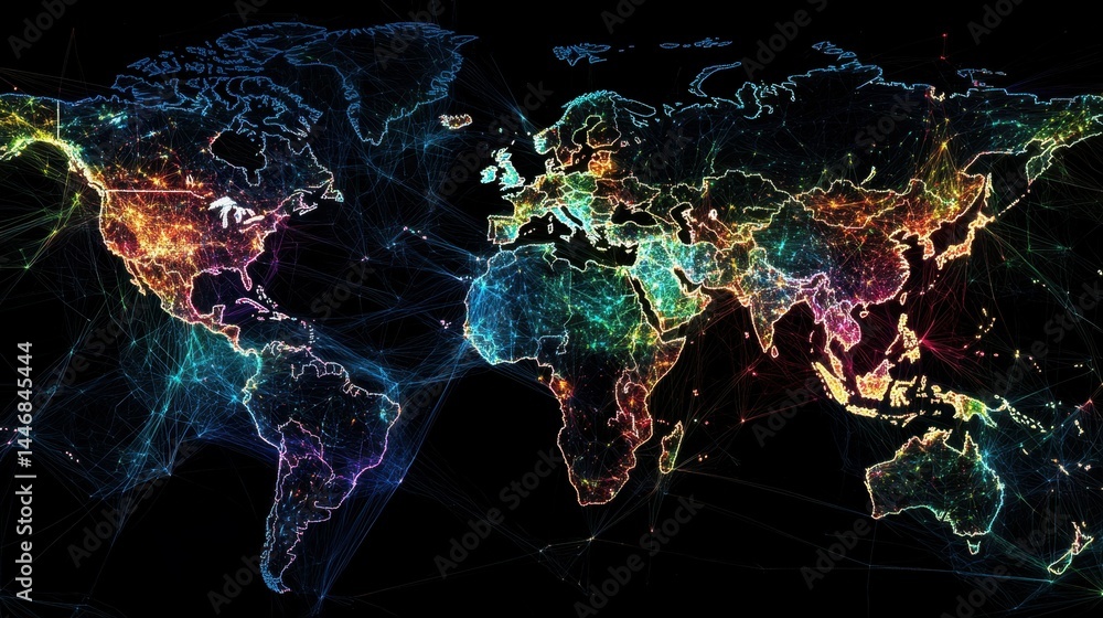 Poster an ai-generated map displaying global hotspots of cybercrime.