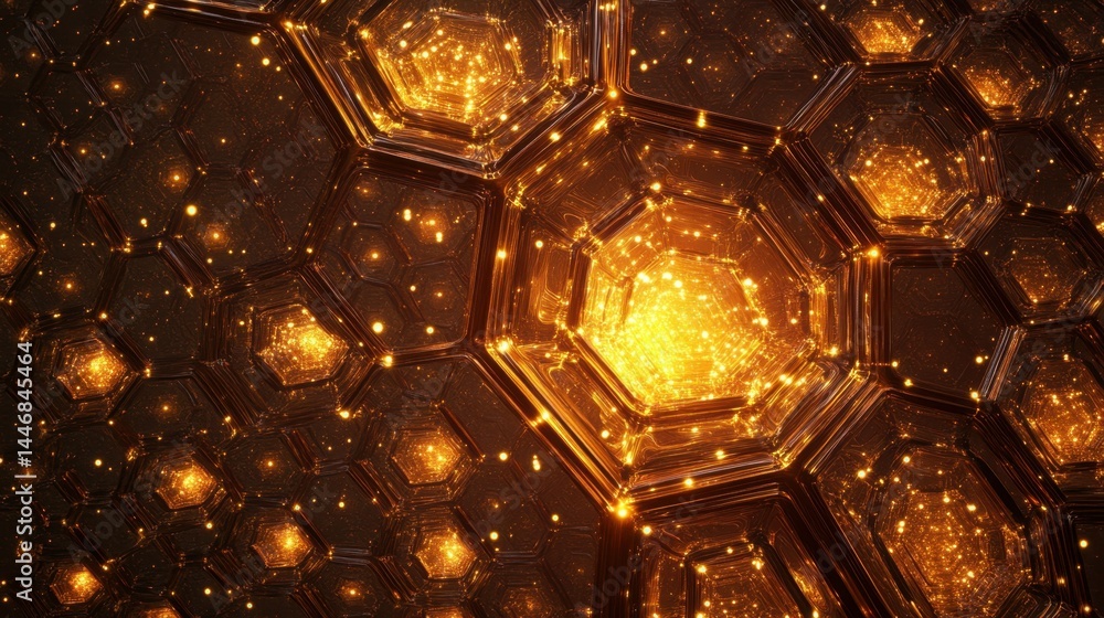 Poster abstract background hexagon pattern with glowing lights