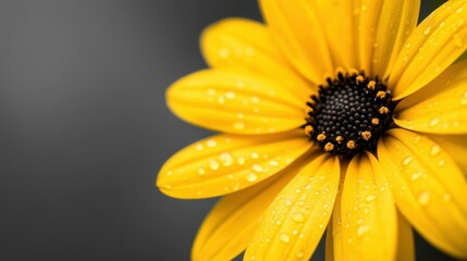 Closeup flower colored in Illuminating yellow on gray background - colors of the year 2021. Natural banner with main trend concept.