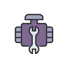 Engine repair colored icons, minimalist vector illustration ,simple transparent graphic element .Isolated on white background