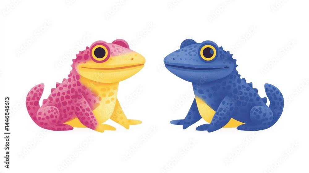 Poster two playful pixelated toadlets in contrasting vibrant colors creating a quirky charm with retro aest