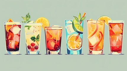 The color and style unchanged, replace the pattern elements inside with beverages, Generative AI illustrations.