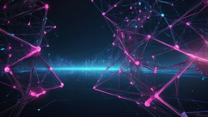 Fototapeta premium Futuristic Digital Network Background with Blue and Pink Glowing Wireframe Connections