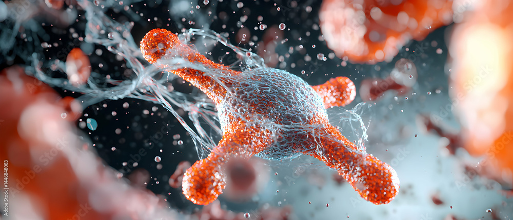 Poster a microscopic image showcases a complex biological structure. it would be excellent for educational 