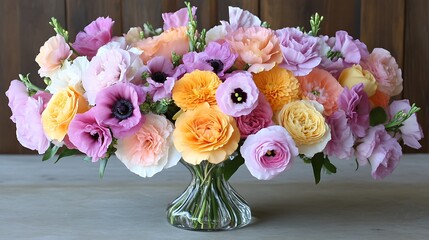 Spring Floral Arrangement on Wooden Table