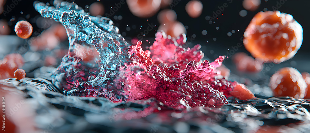 Poster abstract rendering of biological structures like cells or a fluid dynamics simulation. suitable for 
