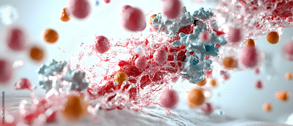 Poster an abstract digital artwork depicting microscopic structures. it could be used for science education