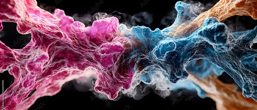 Poster an abstract rendering of cellular structures. ideal for science publications medical websites or inn