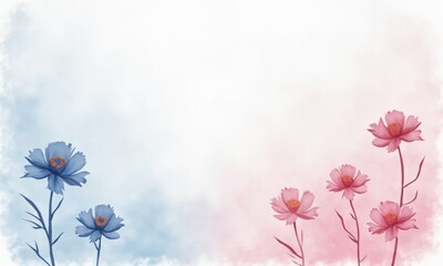 Soft watercolor bleeding of peonies in pastel pink and blue tones, subtle texture for elegant presentation backdrop.