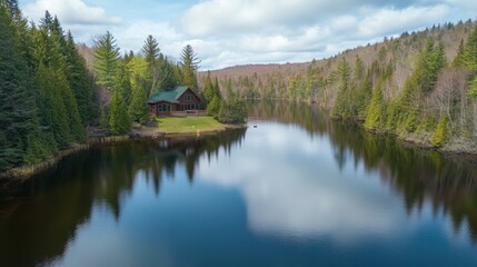 Fototapeta premium Secluded Lake House Getaway: Breathtaking Nature Escape