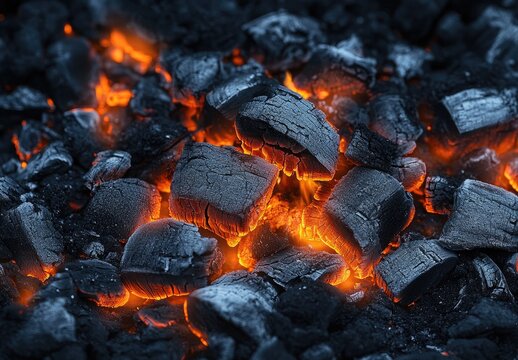 Glowing embers of burning charcoal briquettes