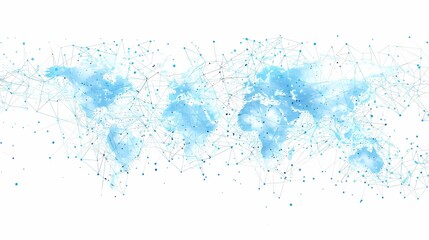 Obraz premium A world map consisting of networks, dots and blue lines, matrix of points, artificial intelligence, digital image, pattern, logistics, clean, Generative AI illustrations.