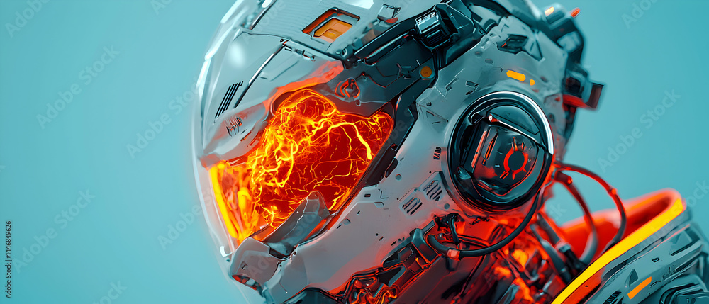 Poster futuristic helmet concept with glowing energy within. ideal for game art character design or sci-fi 
