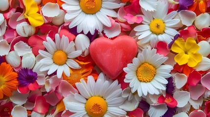 Obraz premium Love, dentist, summer, hearts, petals, flowers, bright colors, style of Joyful atmosphere, Generative AI illustrations.