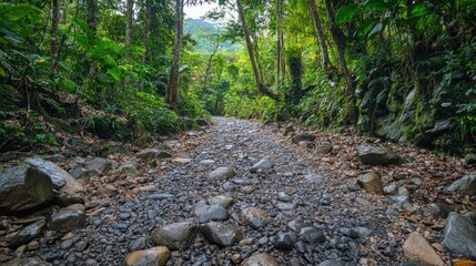 Serene Stone Path Through Lush Rainforest