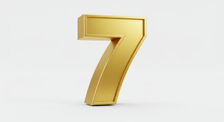 Golden Number Seven: Elegant 3D Render on White