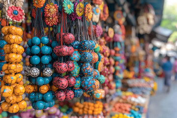 Obraz premium close-up of vibrant colors and goods at traditional mexican market