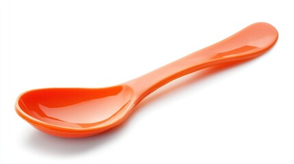 Orange plastic spoon, isolated on white