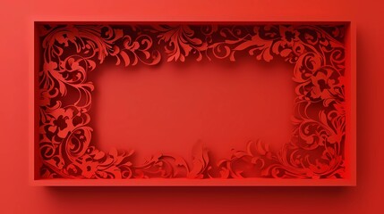 A 3D effect paper box cover graphic design, simple Christmas element decorative lace, colorful, Christmas red background, Generative AI illustrations.