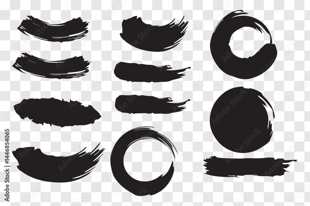 Poster vector black paint brush spots, highlighter lines or felt tip pen marker horizontal blobs. marker pe