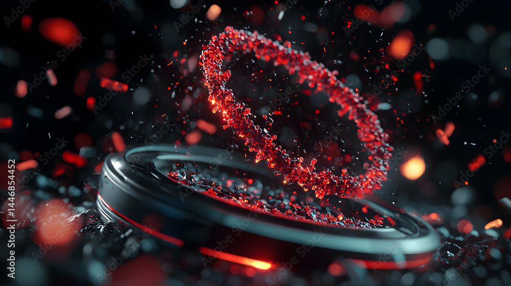 Poster a dynamic abstract composition features a glowing ring-like structure floating above a sleek base. s