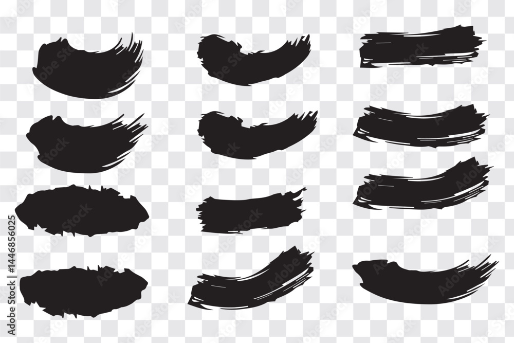 Poster vector black paint brush spots, highlighter lines or felt tip pen marker horizontal blobs. marker pe