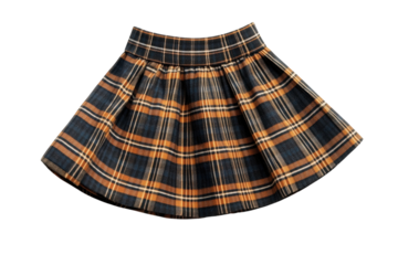 Adorable girls plaid mini skirt autumn fashion stylish design dark brown and orange checks on transparent background