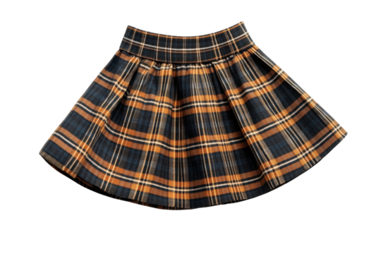 Adorable girls plaid mini skirt autumn fashion stylish design dark brown and orange checks on transparent background