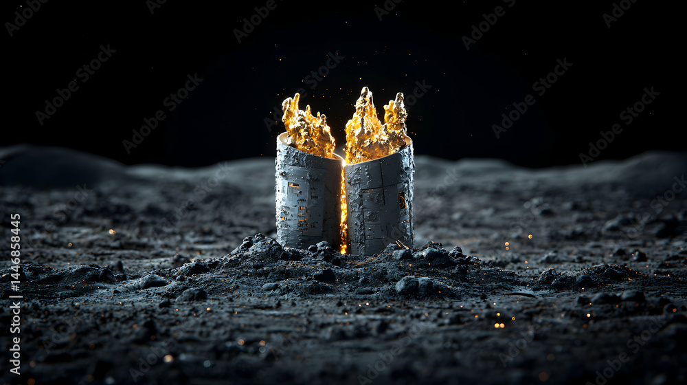 Poster abstract artwork depicts fiery pillars on a textured surface suggesting another planet. it sparks im
