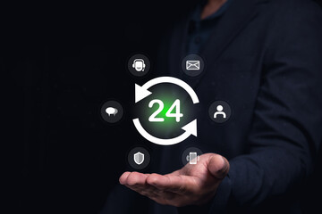 24/7 customer support system business  digital interaction modern focus on technology and...