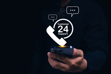 Customer support call action digital mobile device 24/7 assistance technology concept