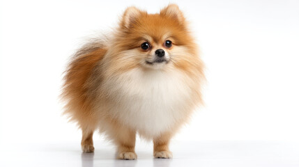 Fototapeta premium Adorable fluffy orange-white dog. A small, fluffy dog with a rich orange coat and a touch of white